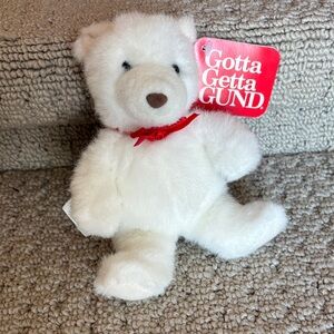Vintage Gund white  Teddy Bear with Red Bow - Fuzby 2307